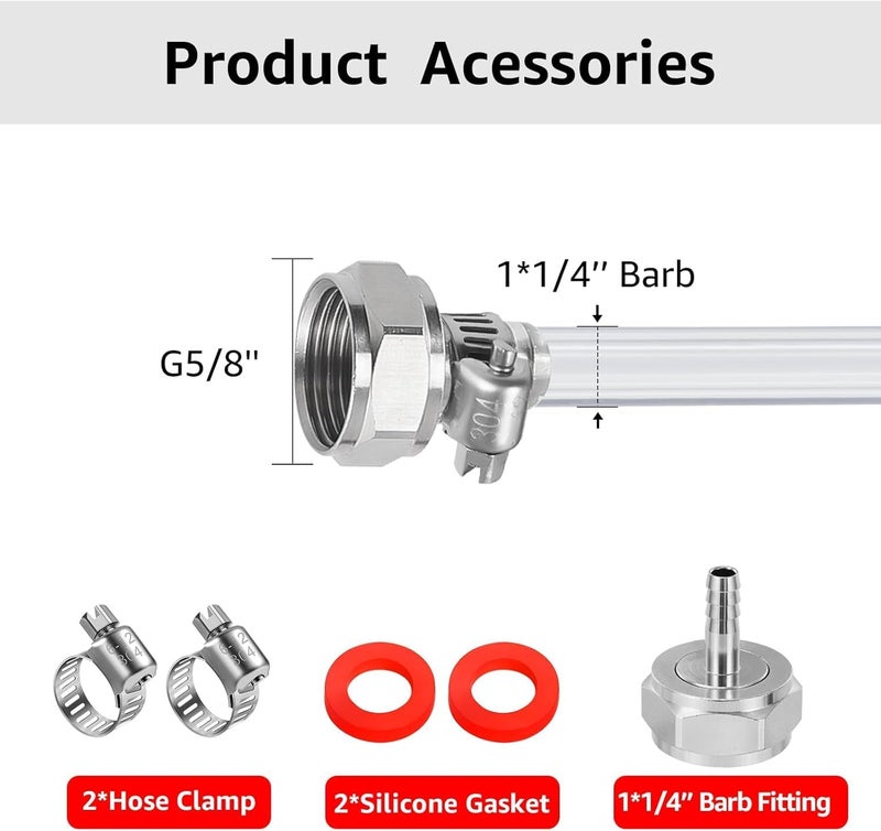 WELLBOM 5FT Kegerator Beer Lines with Barb Fitting Connector, 3/16" ID 7/16" OD Keg Lines Replacement Kit for Brewing Beer Keg Tap Tower, D Keg Coupler - Image 2